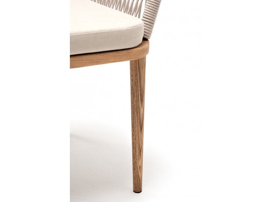 "Марсель" стул плетеный из роупа, основание дуб, роуп бежевый круглый, ткань бежевая 052