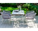 "Марсель" стул плетеный из роупа, каркас алюминий белый муар, роуп светло-серый круглый, ткань светло-серая