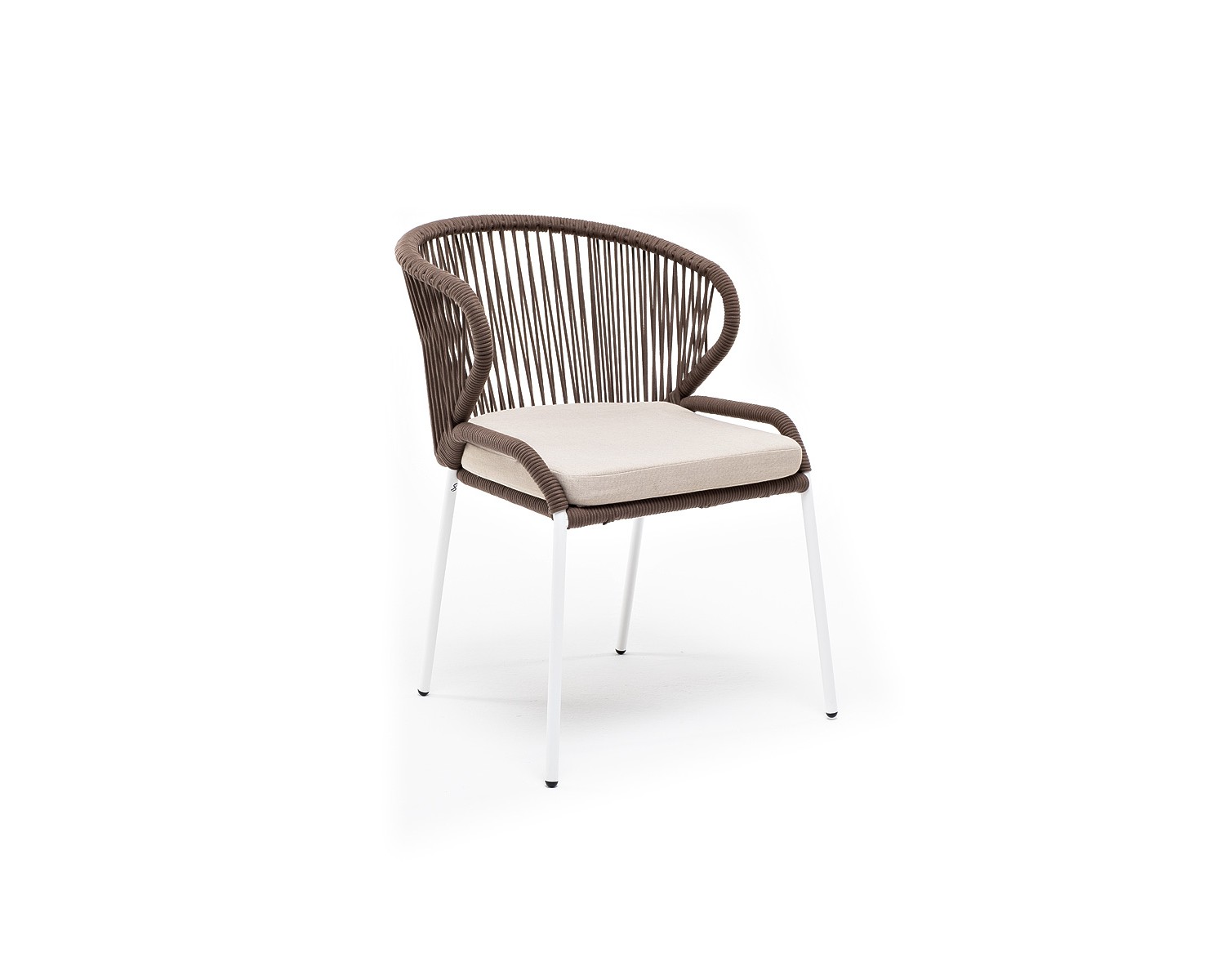 "Милан" стул плетеный из роупа, каркас алюминий белый, роуп коричневый, ткань бежевая