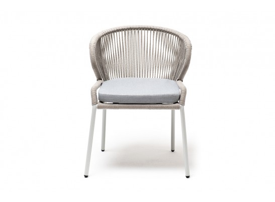 "Милан" стул плетеный из роупа, каркас алюминий светло-серый (RAL7035) муар, роуп серый меланж круглый, ткань светло-серая