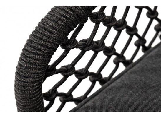 "Канны" кресло плетеное из роупа (узелки), основание дуб, роуп темно-серый круглый, ткань серая