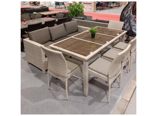 Комплект плетеной мебели T365/S65/Y380C-W85 8PCS Latte (8+1) + подушки