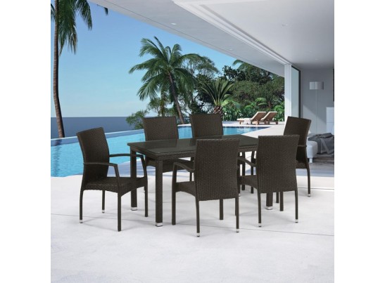Комплект плетеной мебели T256A/YC379A-W53 Brown (6+1) + подушкина стульях