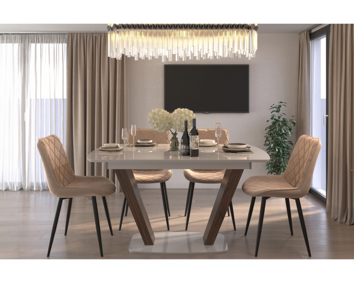 Керамический стол Петир 120(160)х80х75 gilt white / дуб монтана
