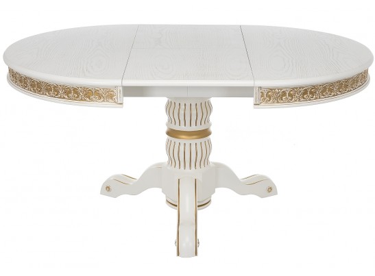 Деревянный стол Лорд 110(160)х110х79 молочный с золотой патиной