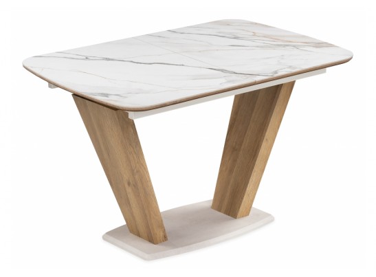Керамический стол Петир 120(160)х80х75 gilt white / дуб монтана