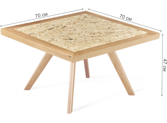 Журнальный столик SHT-S39  70 / 70 дуб / OSB прозрачный лак