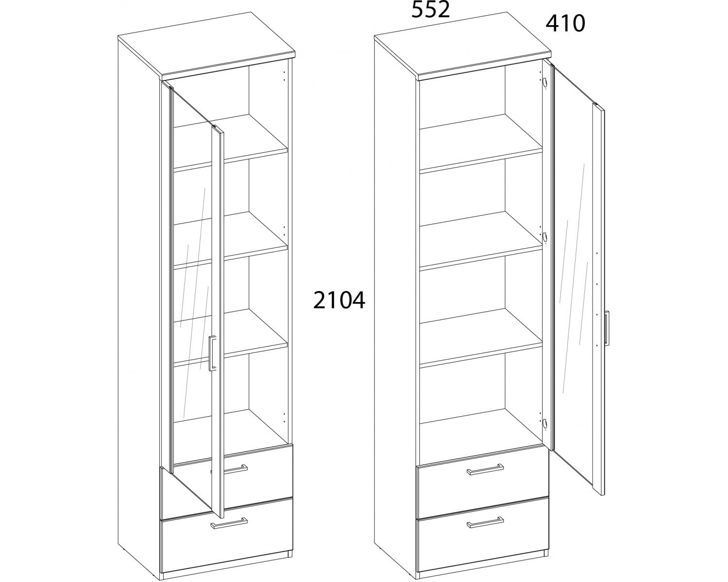 DOORSET, Шкаф с витриной 1V2S. Цвет ДУБ НАВАРРА
