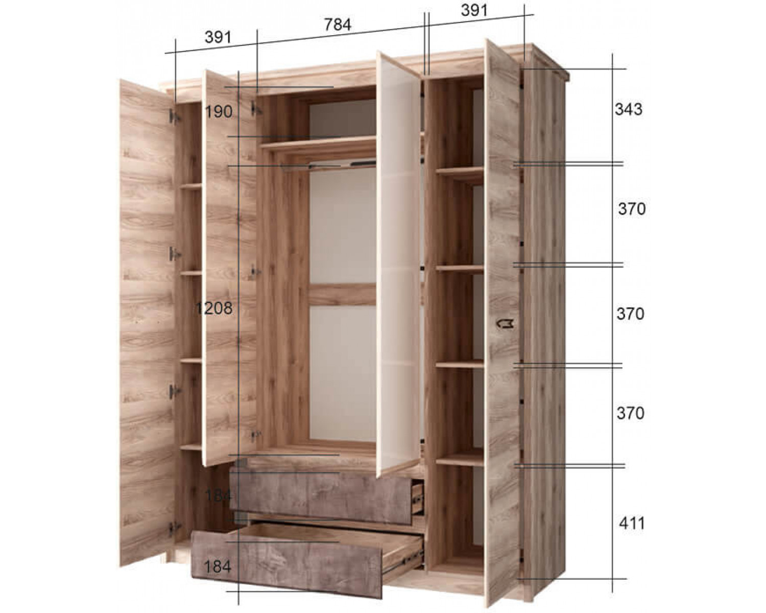 Шкаф 4DG2S Z , JAZZ, цвет Каштан найроби/Оникс