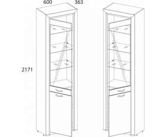 Шкаф-витрина 1V1D, OLIVIA, цвет вудлайн крем/дуб анкона