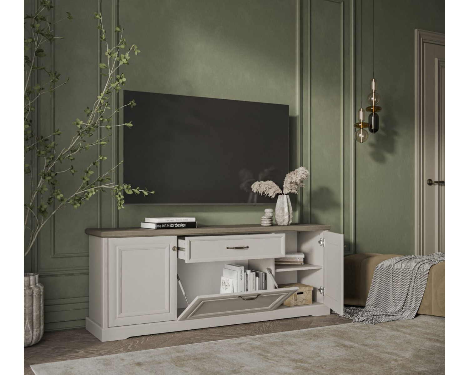 TOSCANA NEW, Тумба RTV 3D1S. Цвет ПЕРСИДСКИЙ ЖЕМЧУГ/КАНЬОН