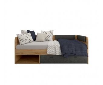 Кровать с мягкими элементами Грейс дуб наварра/графит LOZ/90