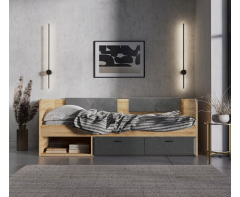 Кровать с мягкими элементами Грейс дуб наварра/графит LOZ/90
