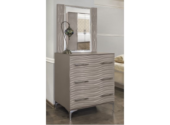 Спальня Gravita 1600*2000, зеркало ППУ, комод,  тумбы, панели, с 4х створчатым шкафом, серый камень глянец