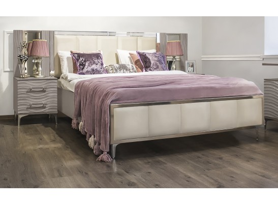 Спальня Gravita 1600*2000, зеркало ППУ, комод,  тумбы, панели, с 4х створчатым шкафом, серый камень глянец