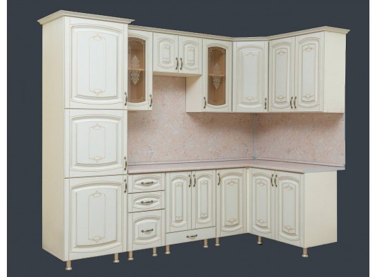 Кухня угловая Глория 34 (2,6*1,4 м) крем
