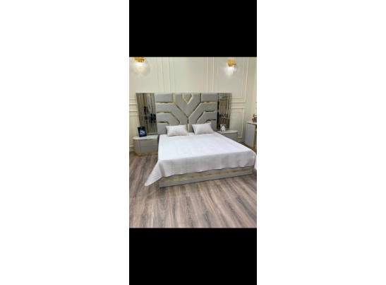 Спальня "Ницца Luxury" (6ти ств. кровать,ламели) мокко/крем