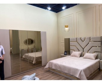 Спальня "Ницца Luxury" (6ти ств. кровать,ламели) мокко/крем