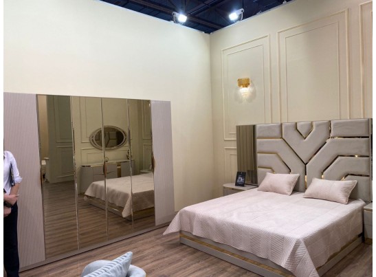 Спальня "Ницца Luxury" (6ти ств. кровать,ламели) мокко/крем