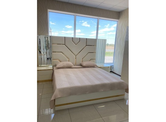 Спальня "Ницца Luxury" (6ти ств. кровать,ламели) мокко/крем