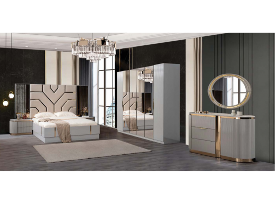 Спальня "Ницца Luxury" (6ти ств. кровать,ламели) мокко/крем