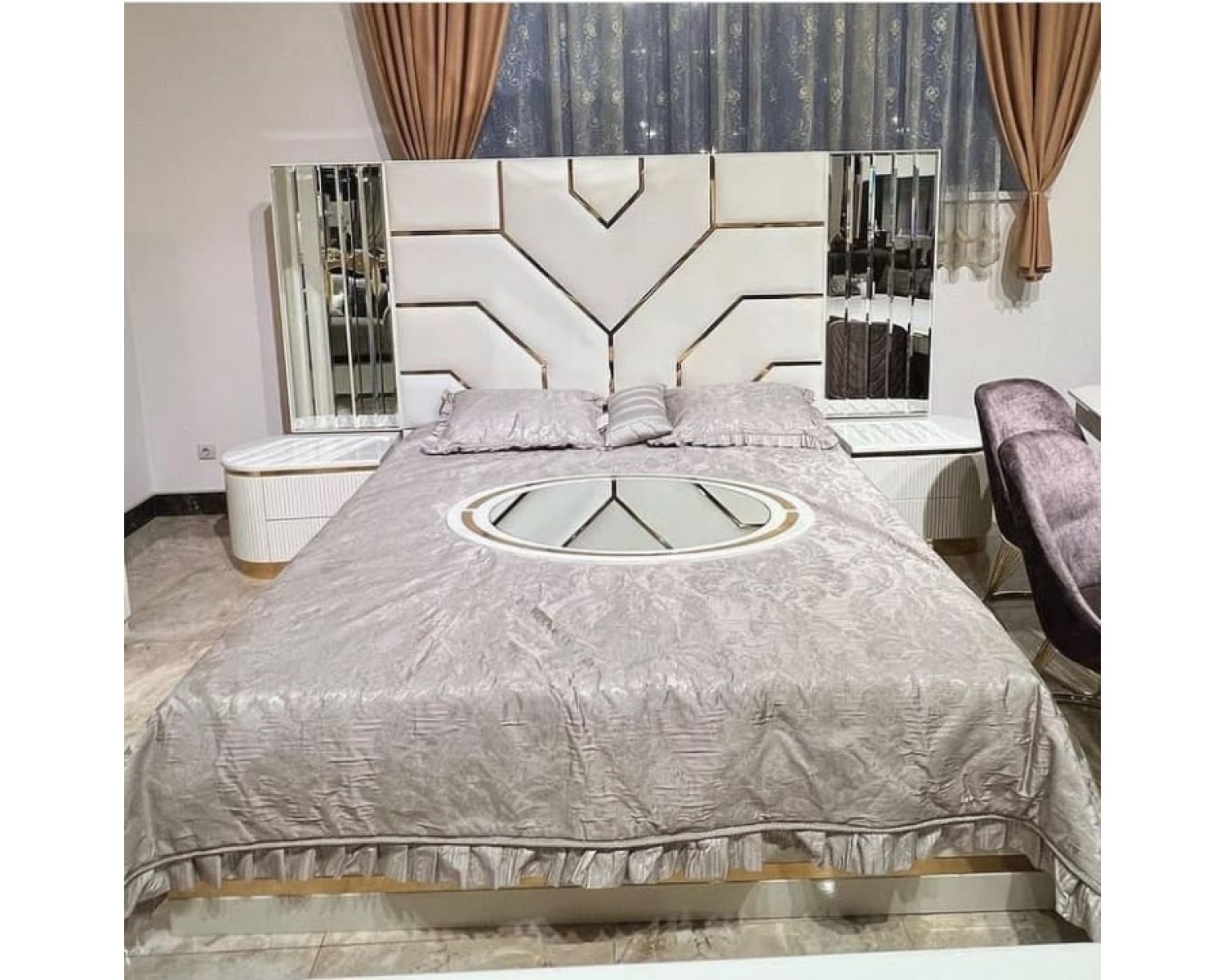 Спальня "Ницца Luxury" (6ти ств. кровать,ламели) мокко/крем