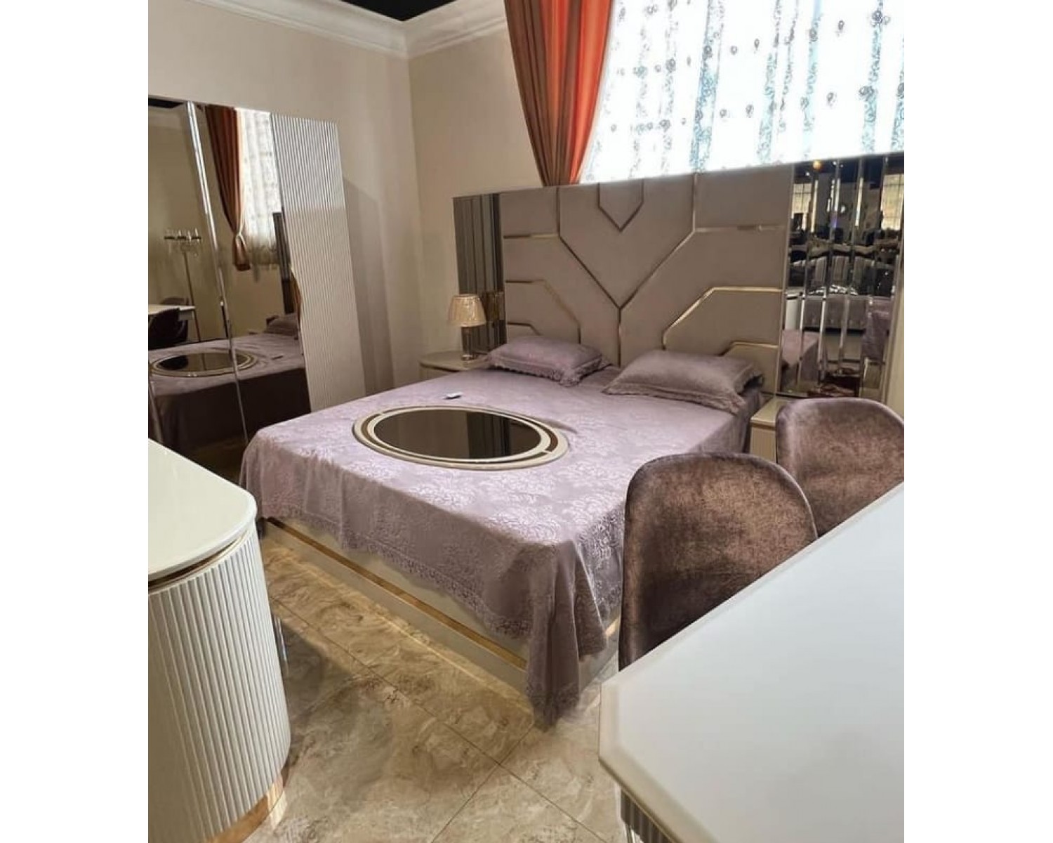 Спальня "Ницца Luxury" (6ти ств. кровать,ламели) мокко/крем