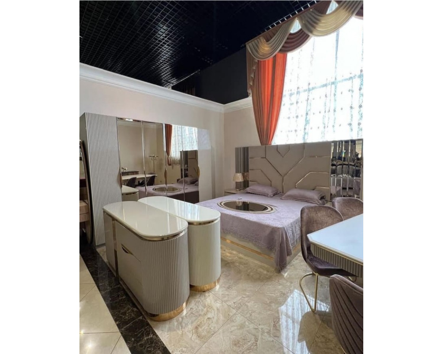 Спальня "Ницца Luxury" (6ти ств. кровать,ламели) мокко/крем