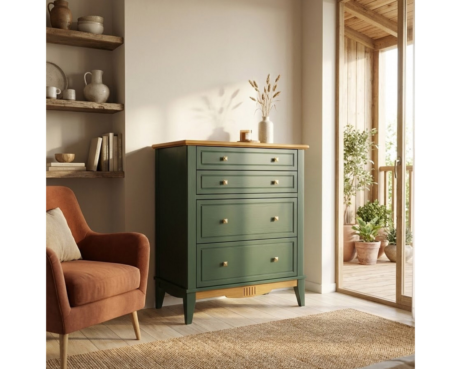 Комод с 4 ящиками 022 Пенни изумруд/антик 24