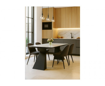 Керамический стол Денхольм 240(290)х100х75 rystal onyx bianco / черный