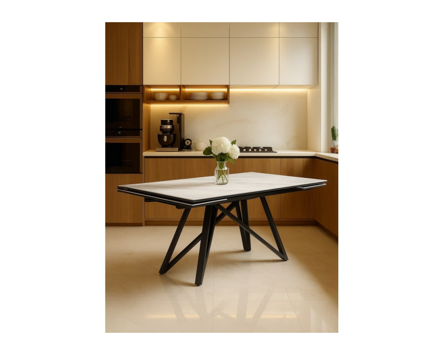 Керамический стол Вилсон 160(220)х89 белый gilt white / черный