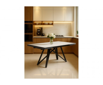 Керамический стол Вилсон 160(220)х89 белый gilt white / черный