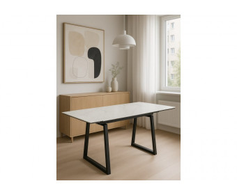 Керамический стол Джек 140(200)х80 белый мрамор alpin white / черный