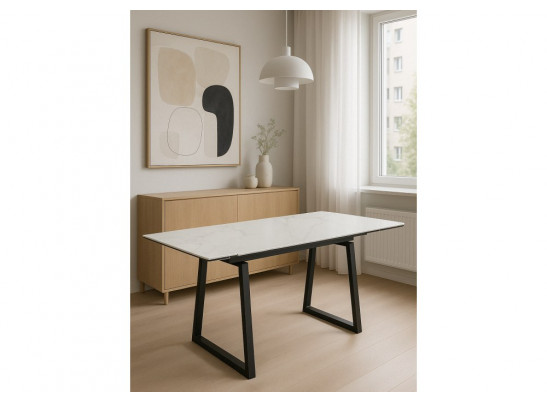 Керамический стол Джек 140(200)х80 белый мрамор alpin white / черный