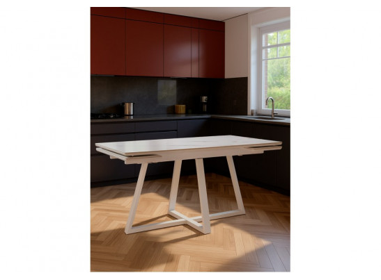 Керамический стол Памелла 140 (200) х 80 белый мрамор alpin white / snow white / белый
