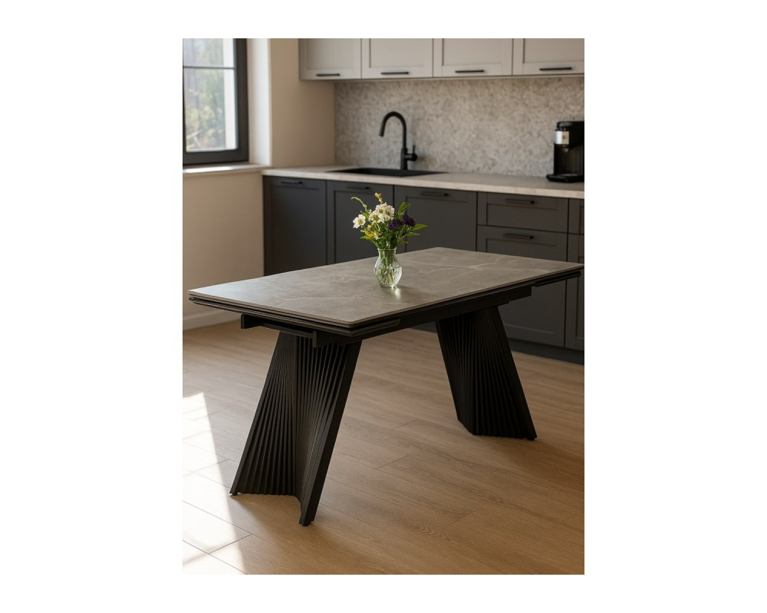 Керамический стол Вейв 160(220)х89 larka grey / черный