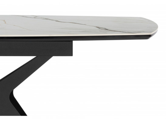 Керамический стол Риполь 160(205)х89 белый с прожилками gilt white / черный