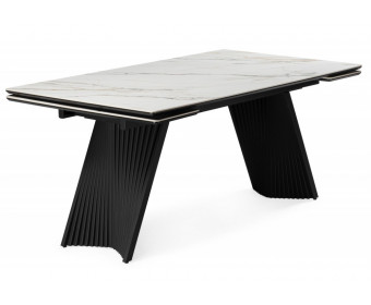 Керамический стол Вейв 160(220)х89 белый с прожилками gilt white / черный