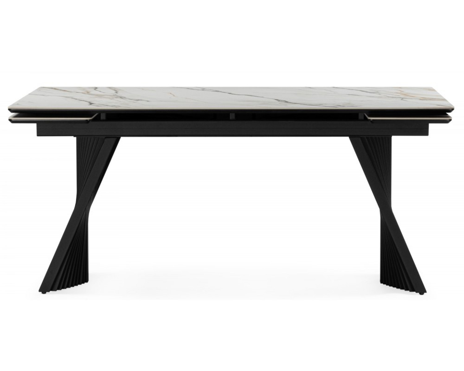 Керамический стол Вейв 160(220)х89 белый с прожилками gilt white / черный