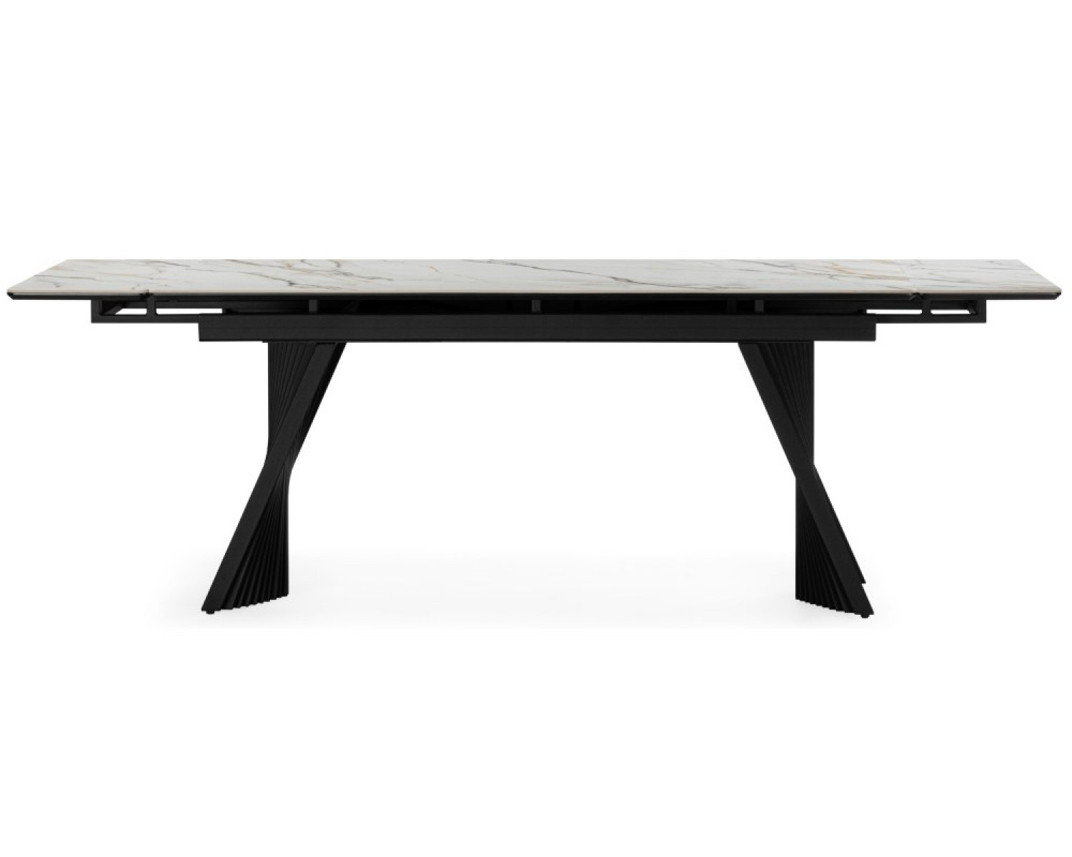 Керамический стол Вейв 160(220)х89 белый с прожилками gilt white / черный