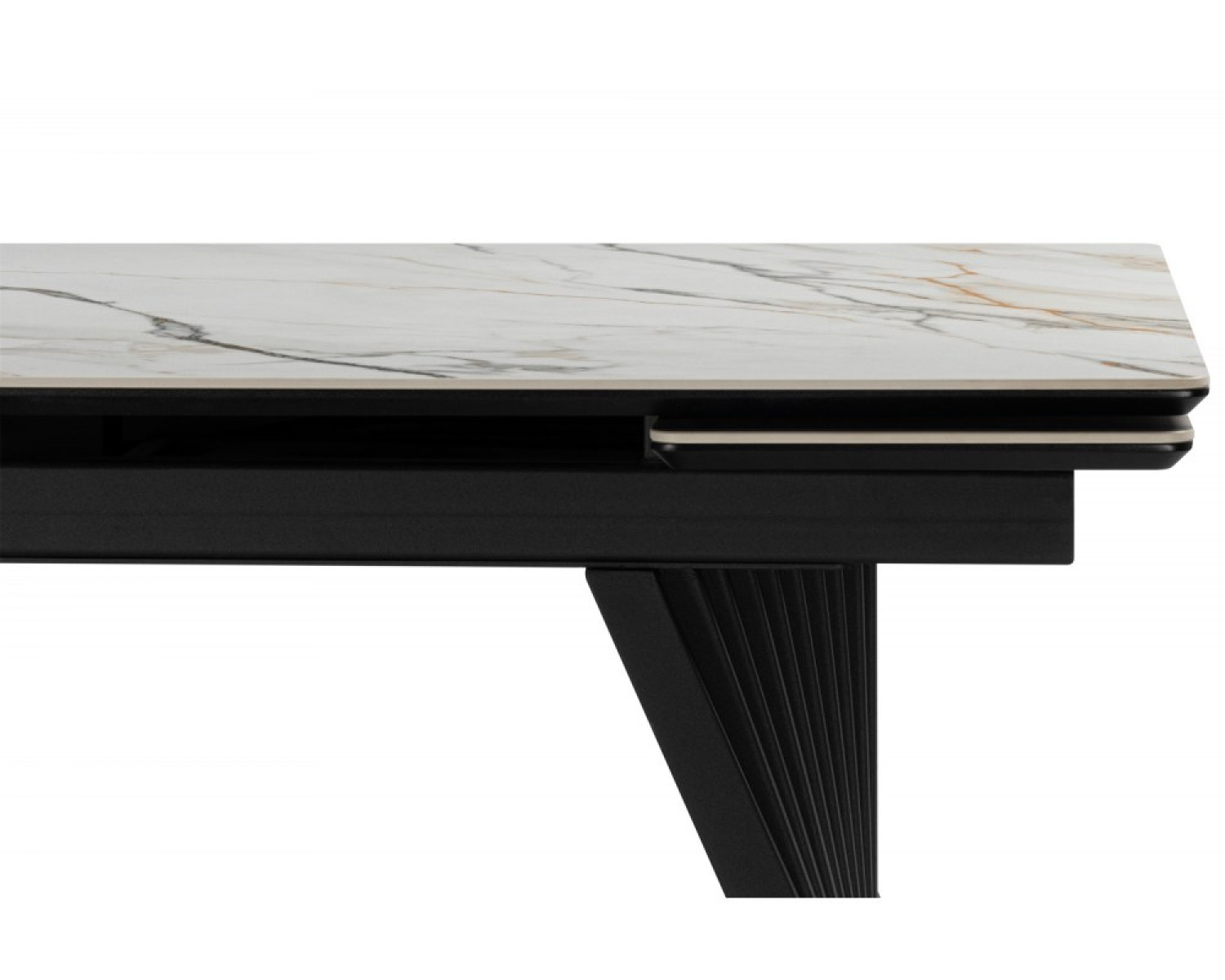 Керамический стол Вейв 160(220)х89 белый с прожилками gilt white / черный