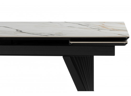Керамический стол Вейв 160(220)х89 белый с прожилками gilt white / черный
