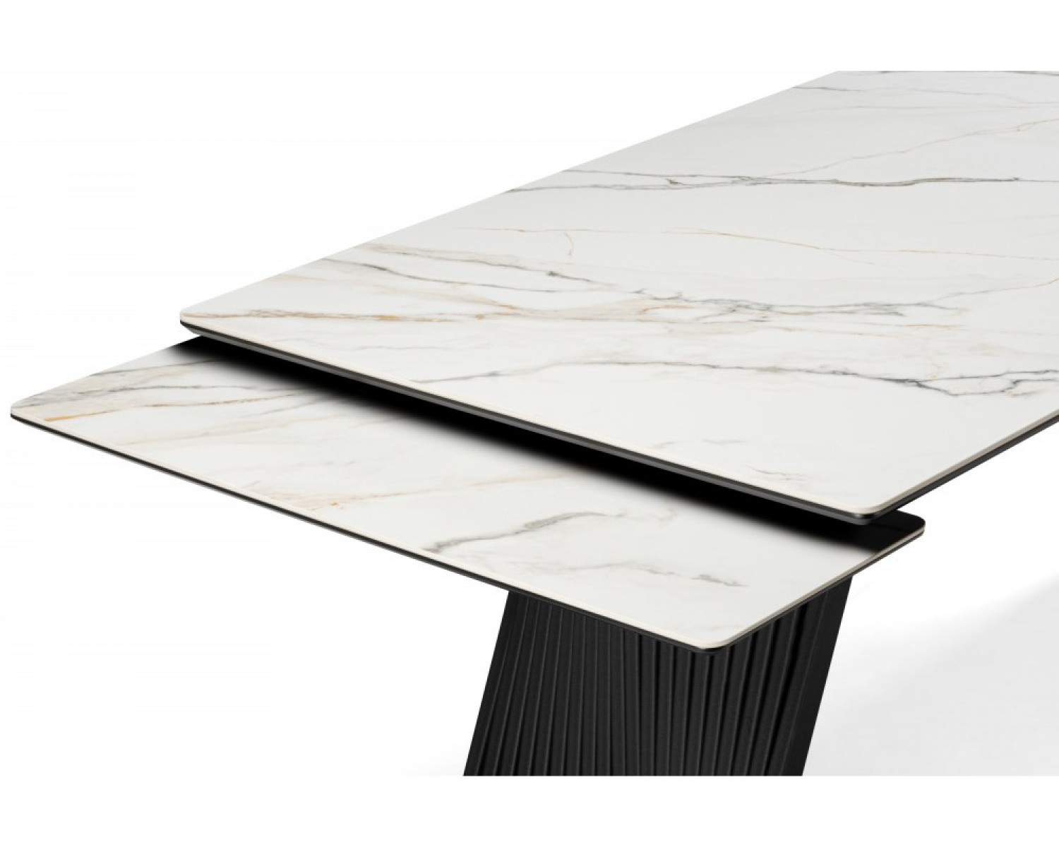 Керамический стол Вейв 160(220)х89 белый с прожилками gilt white / черный