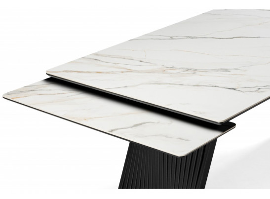 Керамический стол Вейв 160(220)х89 белый с прожилками gilt white / черный
