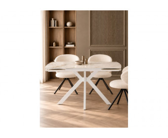 Керамический стол Катчел-2 120(180)x80 calacatta gold / белый