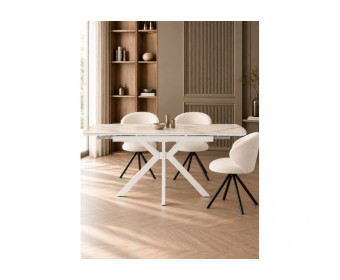 Керамический стол Катчел-2 120(180)x80 calacatta gold / белый