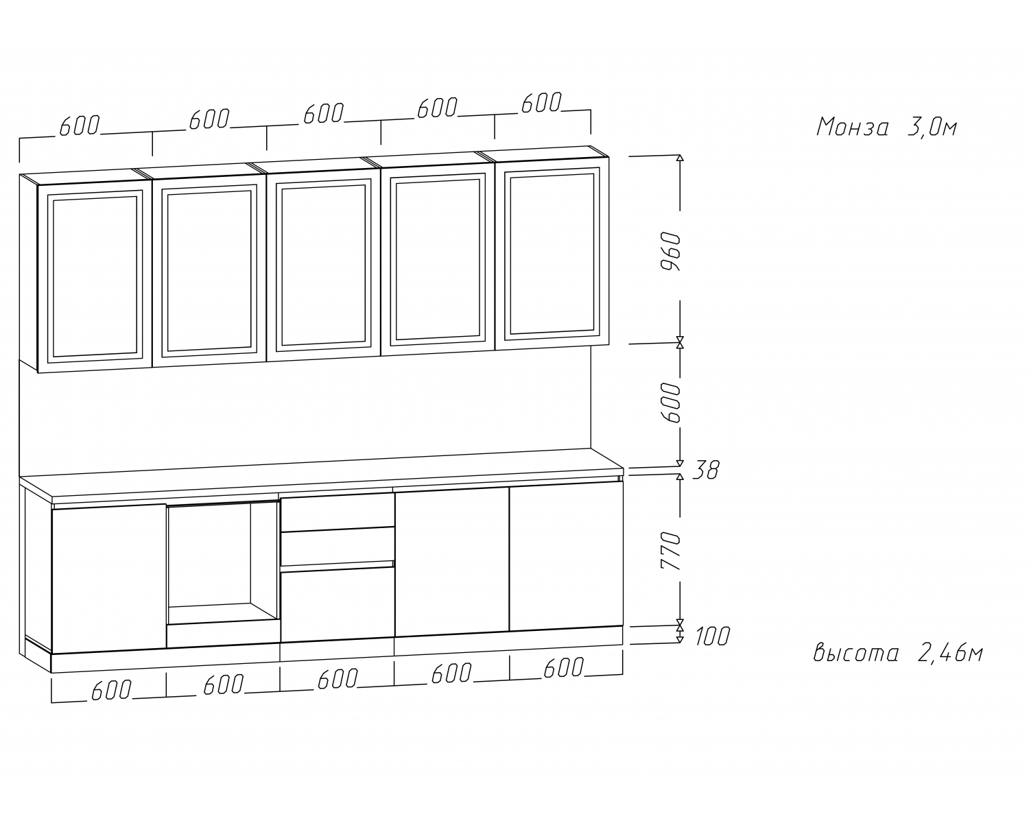 Пенал "Монза" №1 0,6 для техники с фасадом