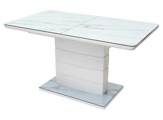 Стол ALTA 120 GREY-WHITE MARBLE/ WHITE глазурованное стекло 