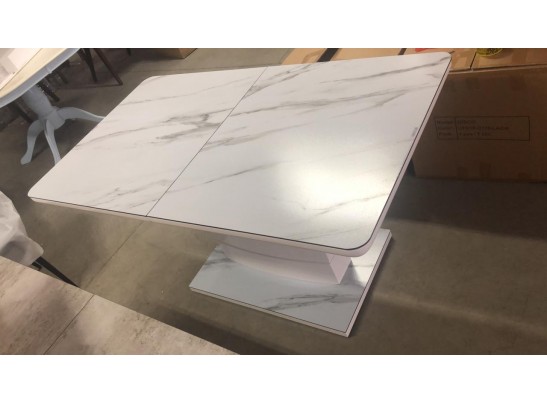 Стол ALTA 120 GREY-WHITE MARBLE/ WHITE глазурованное стекло 