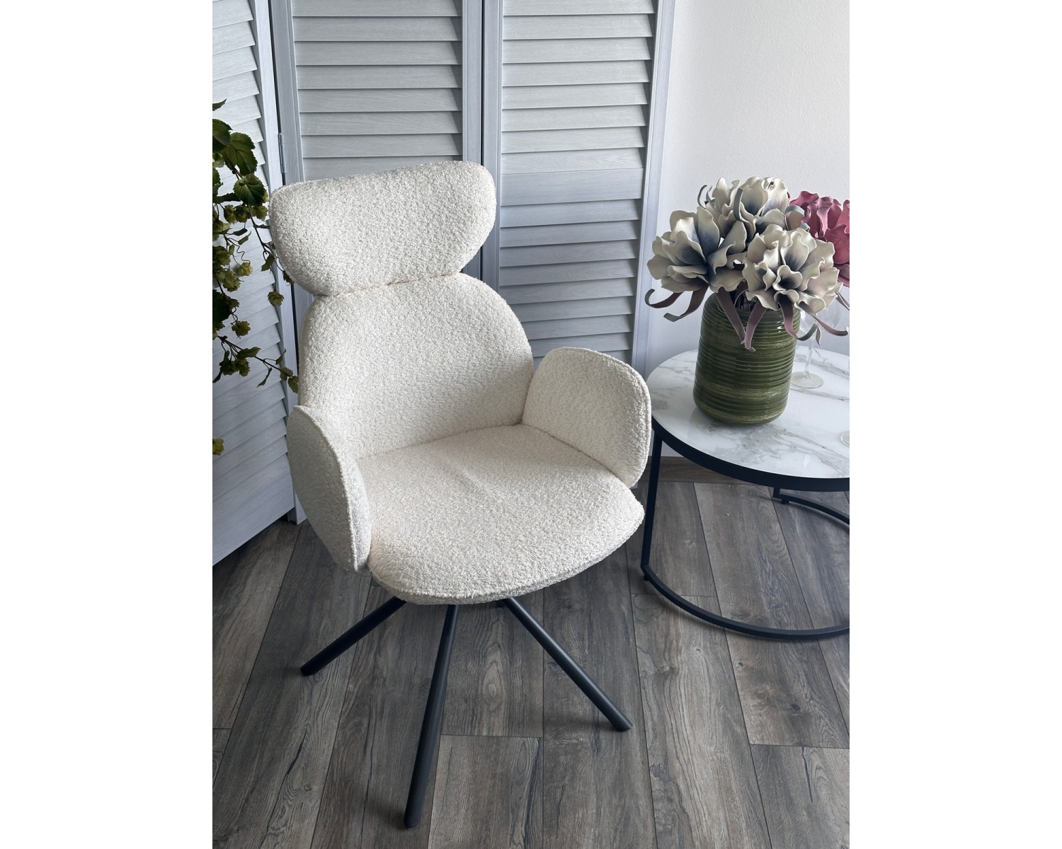 Стул VARDY 360 град.поворот. Белый букле XD841-01 / Серый, ®DISAUR